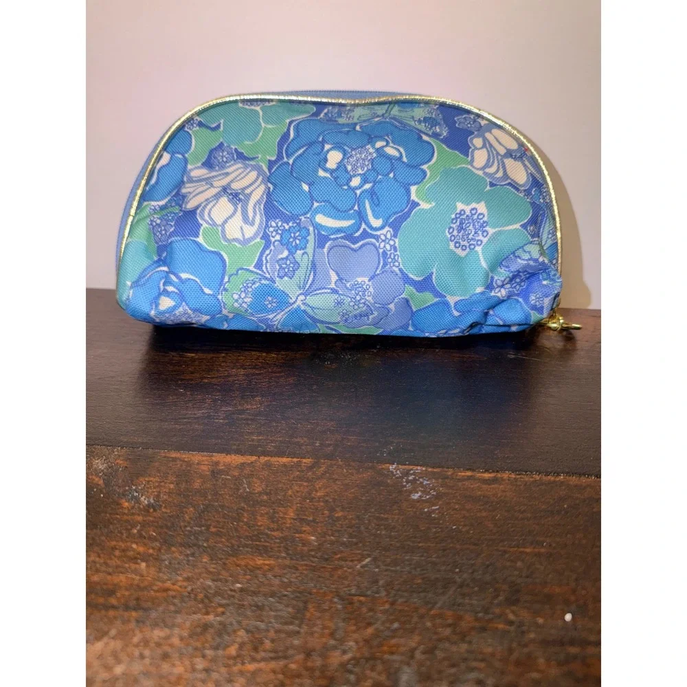 Lilly Pulitzer Estee Lauder Floral Butterfly Cosmetic Bag Blue Pink Makeup Pouch